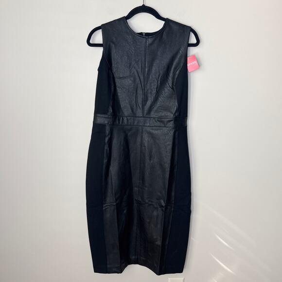 NEW NWT Spanx Large Faux Leather Fitted Sheath Dress Sleeveless Black Party Work - Picture 3 of 10